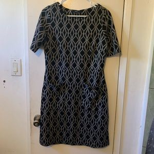 Vintage patterned babydoll black and white dress w/ pockets for women